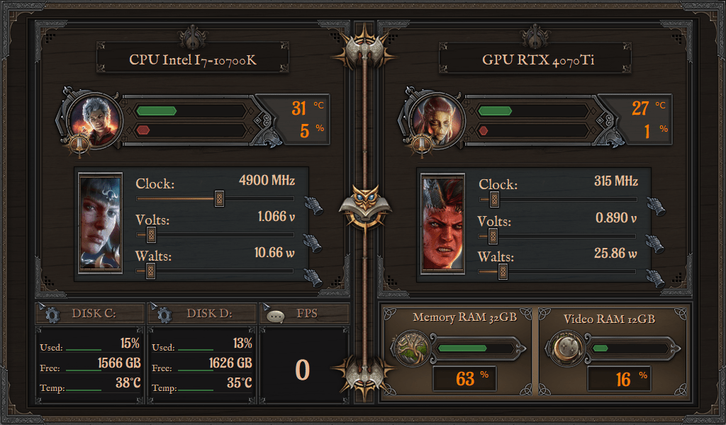 AIDA64 Baldurs Gate HUD 1024x600 - AIDA Skins