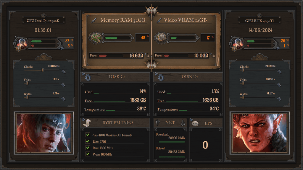 AIDA64 Skin Baldurs Gate HUD 1920x1080 - AIDA Skins