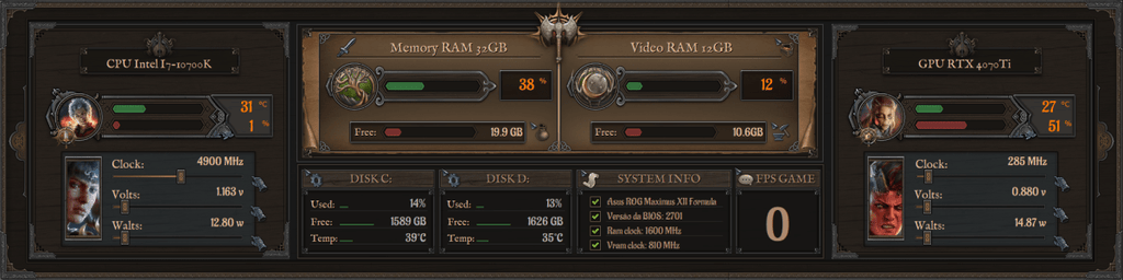 AIDA64 Skin Baldurs Gate HUD 1920x480 - AIDA Skins