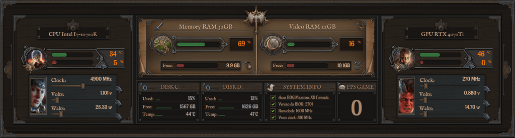 AIDA64 Skin Baldurs Gate HUD 1920x515 - AIDA Skins