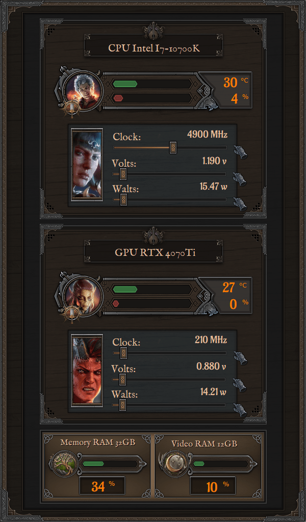 AIDA64 Skin Baldurs Gate HUD 600x1024 - AIDA Skins