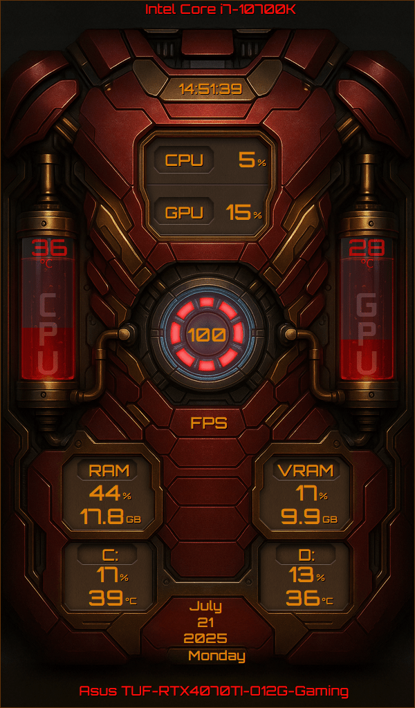 AIDA64 Skin Combat Armor HUD 600x1024 - AIDA Skins