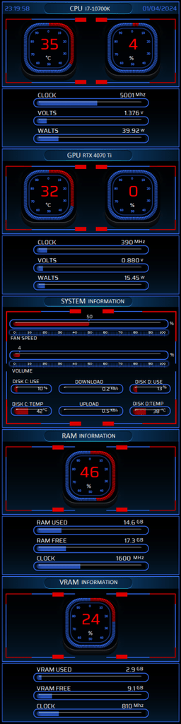 AIDA64 Skin Crimson Tide Azure HUD 480x1920 - AIDA Skins