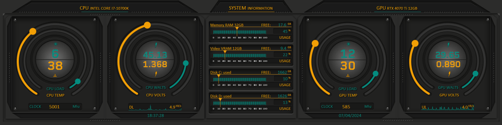 AIDA64 Skin GalaxiaTech Circle HUD 1920x480 - AIDA Skins
