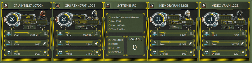 AIDA64 Skin Helldivers HUD 1920x480 - AIDA Skins