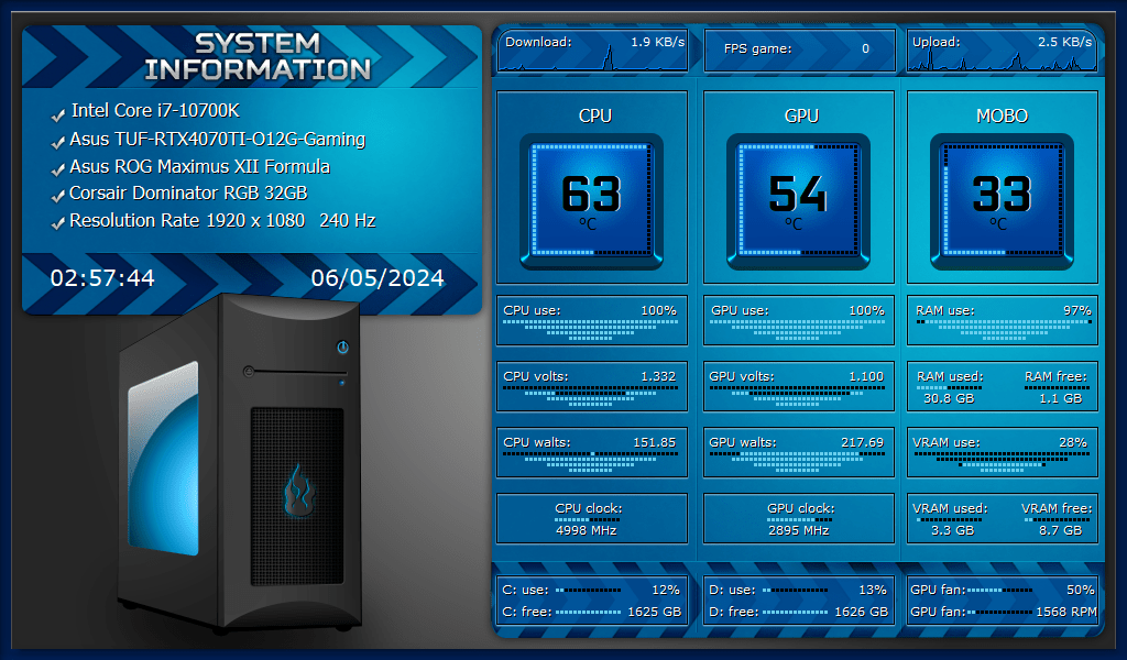 AIDA64 Skin My Computer HUD 1024x600 - AIDA Skins