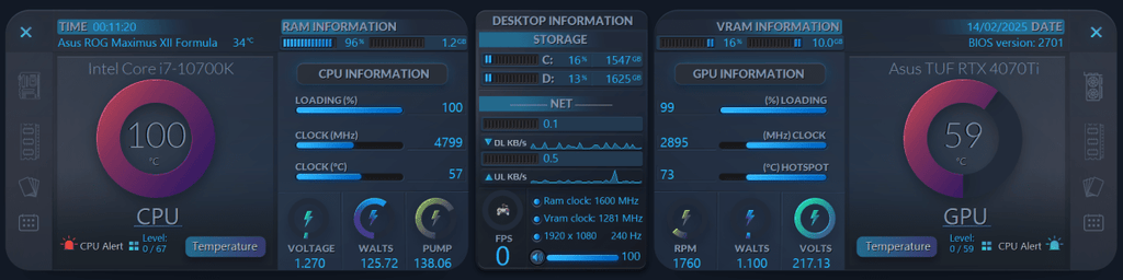 AIDA64 Skin Phantasy HUD 1920x480 - AIDA Skins