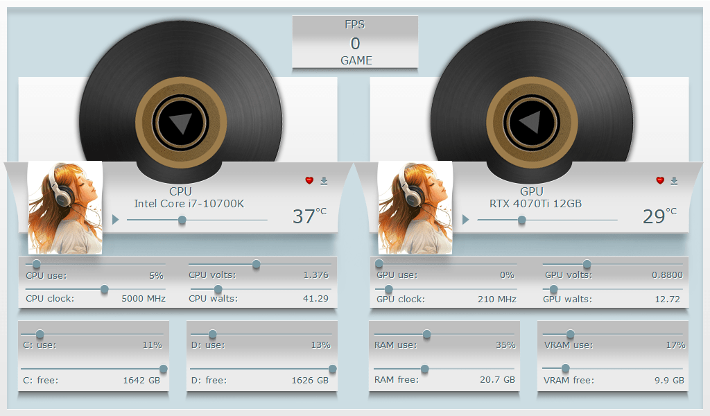 AIDA64 Skin Play Music HUD 1024x600 - AIDA Skins