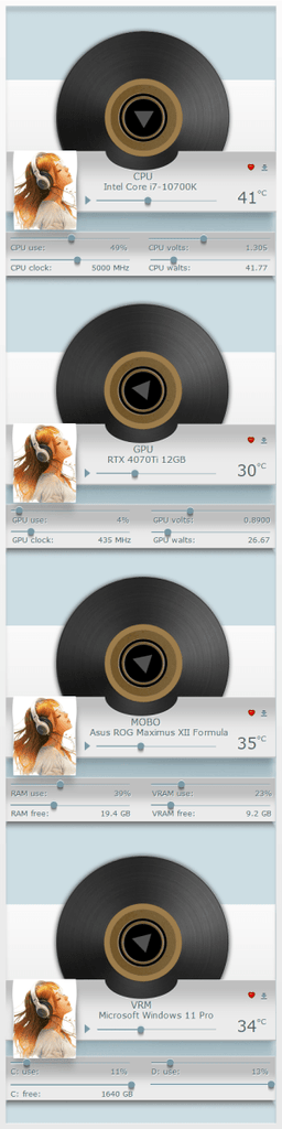 AIDA64 Skin Play Music HUD 480x1920 - AIDA Skins