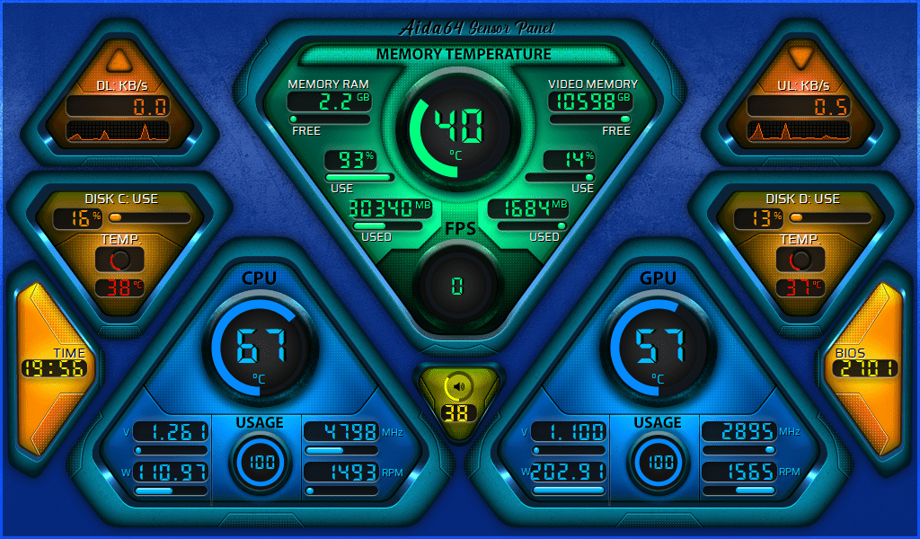 AIDA64 Skin TechPyramid HUD 1024x600 - AIDA Skins