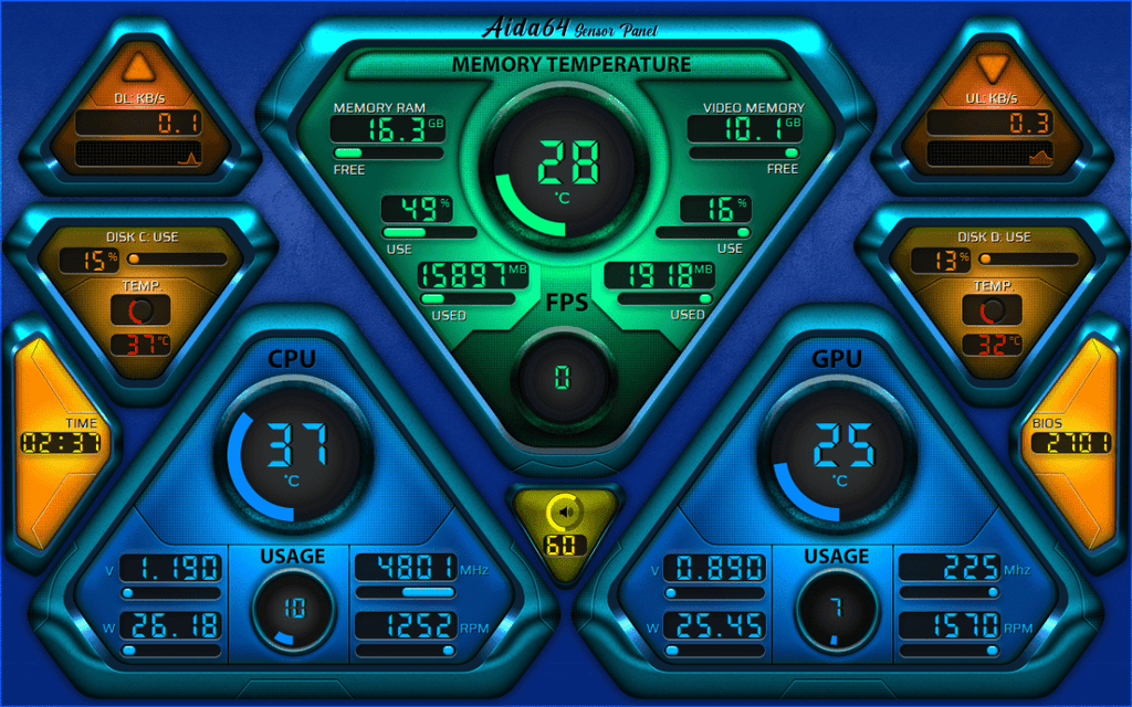 AIDA64 Skin TechPyramid HUD 1280x800 - AIDA Skins