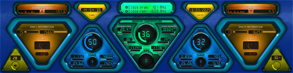 AIDA64 Skin TechPyramid HUD 1920x480 - AIDA Skins