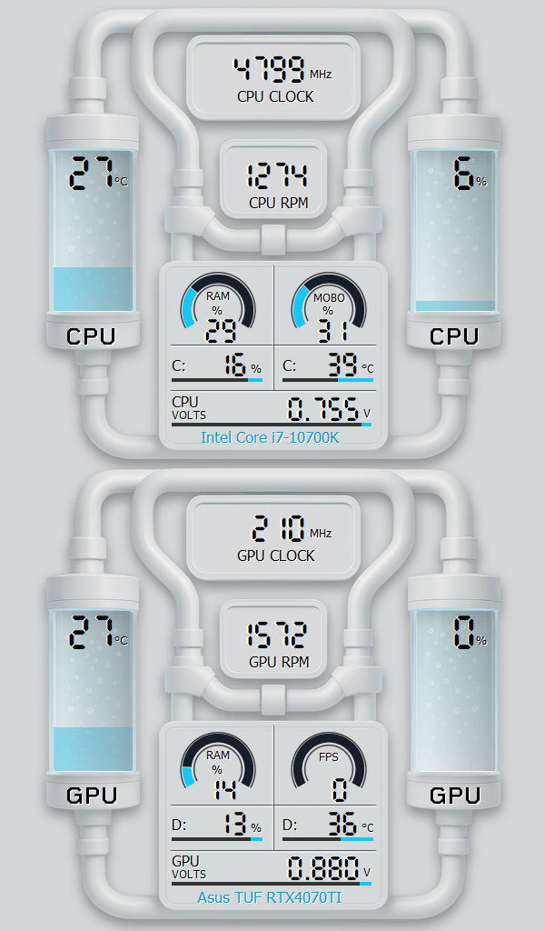 AIDA64 Skin White Coolant Drive HUD 600x1024 - AIDA Skins