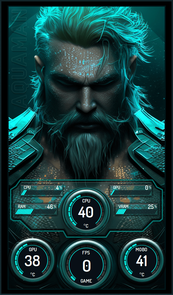AIDA64 Skin Aqua Man HUD 600x1024 - AIDA Skins