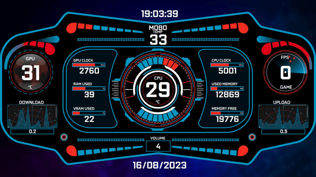 AIDA64 Skin AzuRed Vision HUD 1920x1080 - AIDA Skins