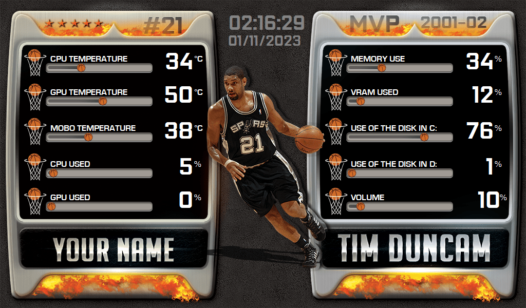 AIDA64 Skin Basketball HUD 1024x600 - AIDA Skins