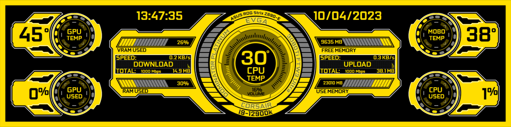 AIDA64 Skin Black/Yellow HUD 1920x480 - AIDA Skins