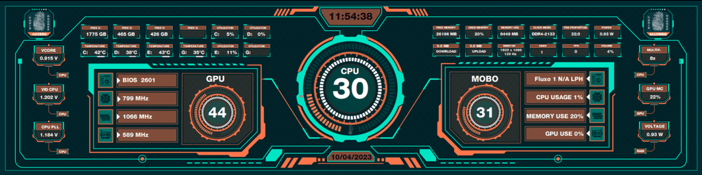 AIDA64 Skin Blue Futuristic HUD 1920x480 - AIDA Skins