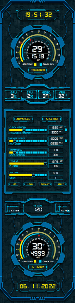 AIDA64 Skin Blue Tech Theme HUD 480x1920 - AIDA Skins