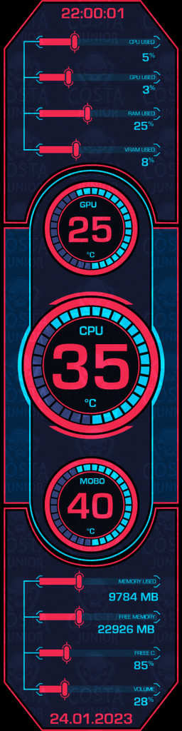 AIDA64 Skin Blue/Pink Theme HUD 480x1920 - AIDA Skins