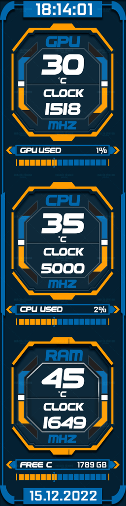 AIDA64 Skin Blue/Yellow Modern Theme HUD 480x1920 - AIDA Skins
