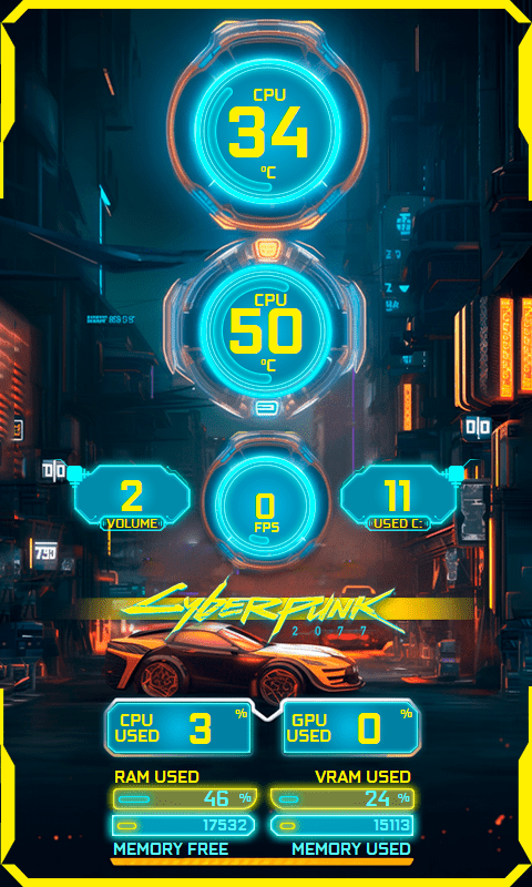 AIDA64 Skin Cyberpunk HUD 480x800 - AIDA Skins