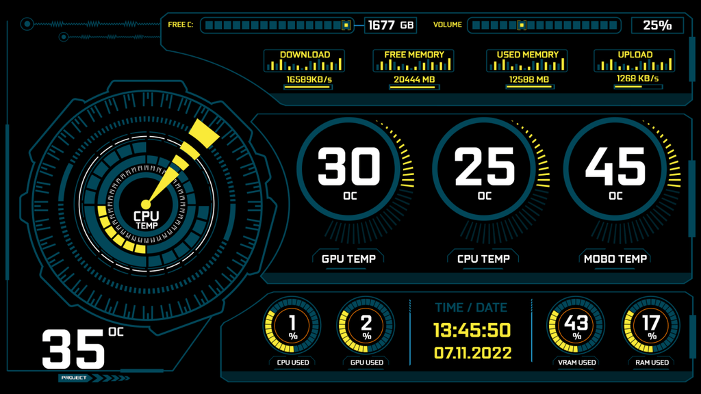 AIDA64 Skin Dark Black HUD 1920x1080 - AIDA Skins