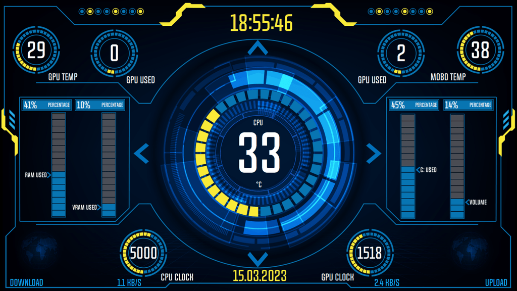 AIDA64 Skin Dark Blue HUD 1920x1080 - AIDA Skins