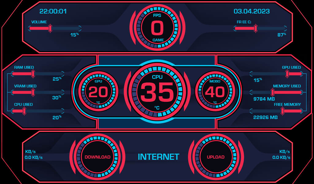 AIDA64 Skin Dark/Pink HUD 1024x600 - AIDA Skins