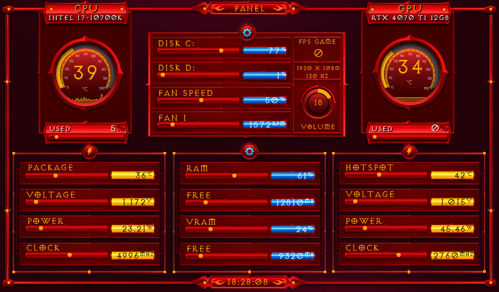 AIDA64 Skin Diablo HUD 1024x600 - AIDA Skins