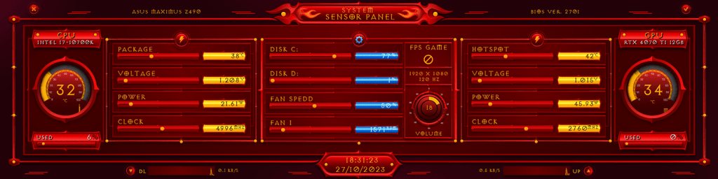 AIDA64 Skin Diablo HUD 1920x480 - AIDA Skins