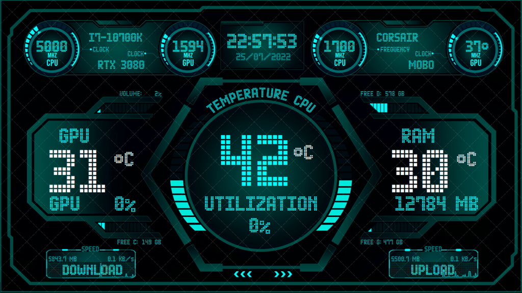 AIDA64 Skin Futuristic Blue Blocks HUD 1920x1080 - AIDA Skins