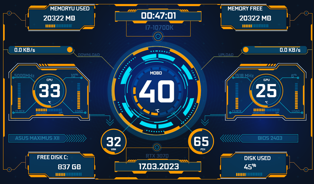 AIDA64 Skin Futuristic HUD 1024x600 - AIDA Skins