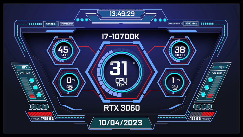 AIDA64 Skin Futuristic HUD 1920x1080 - AIDA Skins