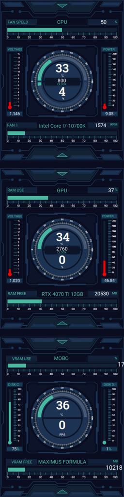 AIDA64 Skin Futuristic Navy HUD 480x1920 - AIDA Skins