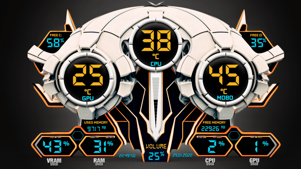 AIDA64 Skin Futuristic Spaceship HUD 1920x1080 - AIDA Skins