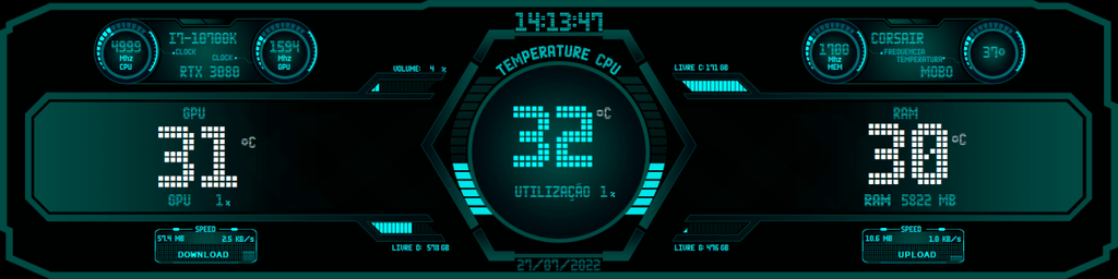 AIDA64 Skin Futuristic Tech Blue HUD 1920x480 - AIDA Skins