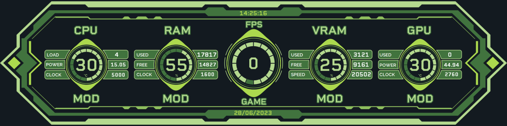 AIDA64 Skin Green Tech HUD 1920x480 - AIDA Skins