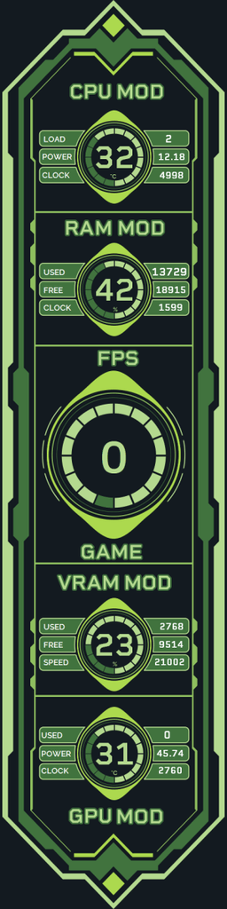 AIDA64 Skin Green Tech UI HUD 480x1920 - AIDA Skins