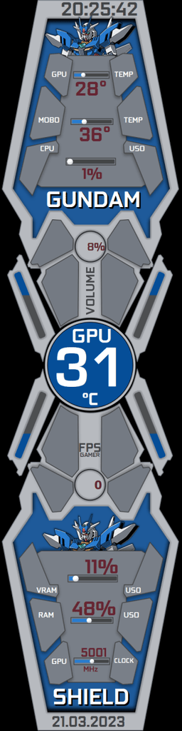 AIDA64 Skin Gundam Theme HUD 480x1920 - AIDA Skins