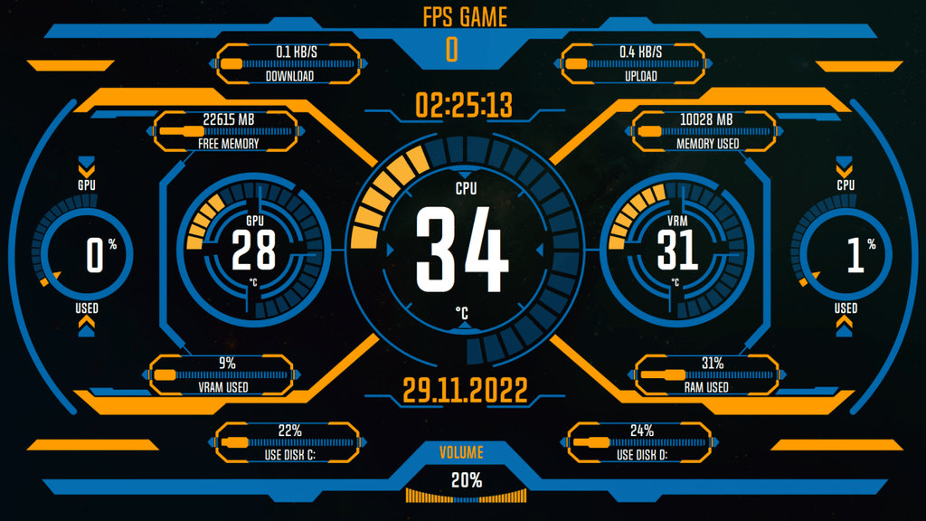 AIDA64 Skin High Tech Futuristic HUD 1920x1080 - AIDA Skins