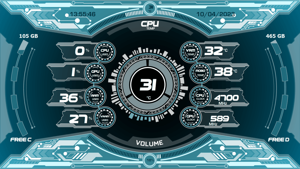 AIDA64 Skin Ice Sci-fi HUD 1920x1080 - AIDA Skins