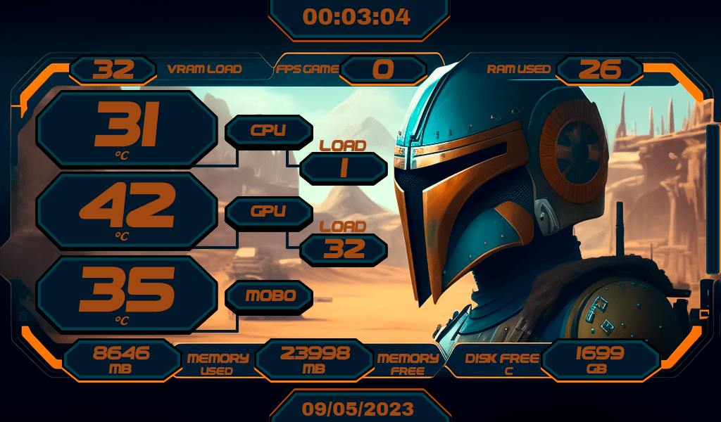 AIDA64 Skin Mando HUD 1024x600 - AIDA Skins