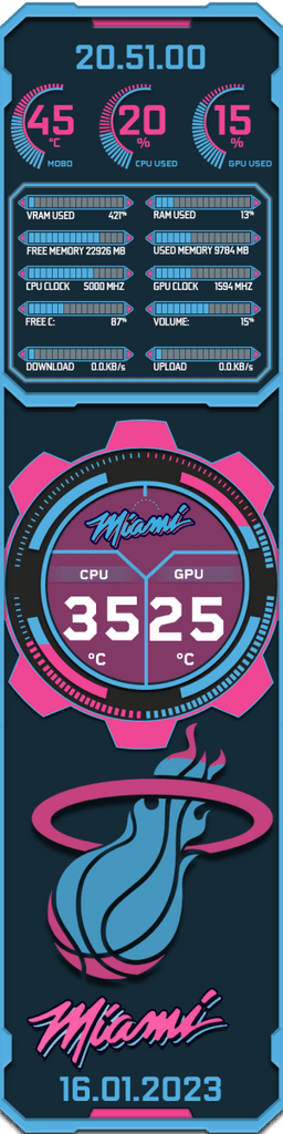AIDA64 Skin Miami Theme HUD 480x1920 - AIDA Skins
