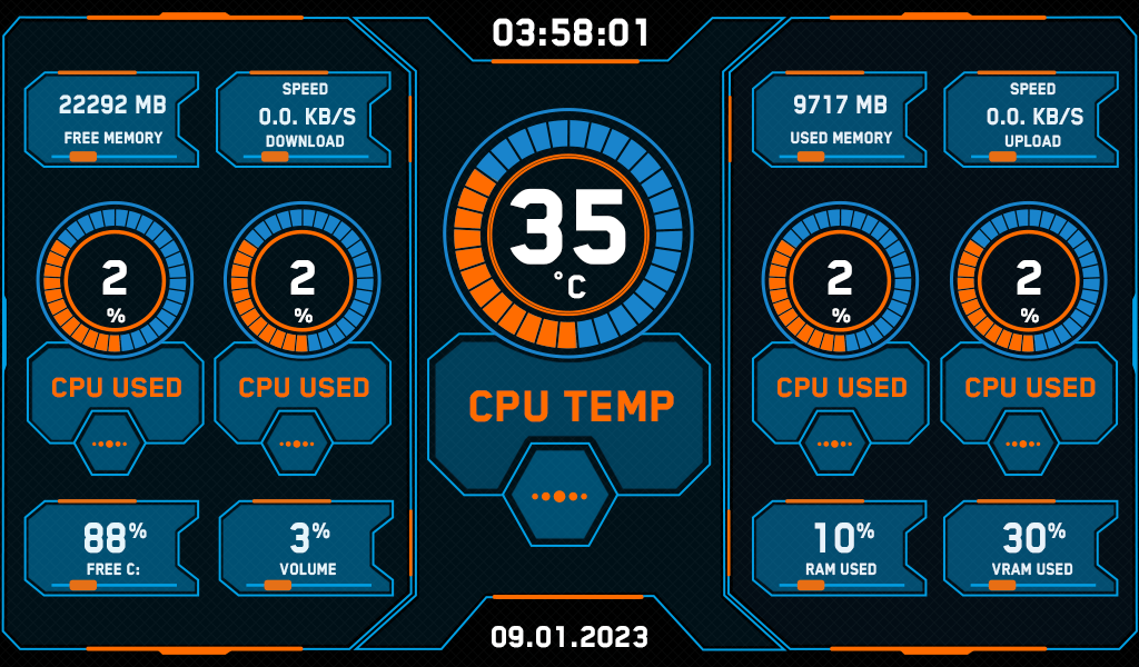 AIDA64 Skin Modern Sci-fi HUD 1024x600 - AIDA Skins