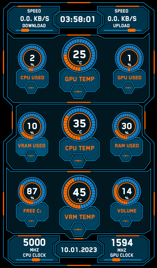 AIDA64 Skin Modern Sci-fi HUD 600x1024 - AIDA Skins