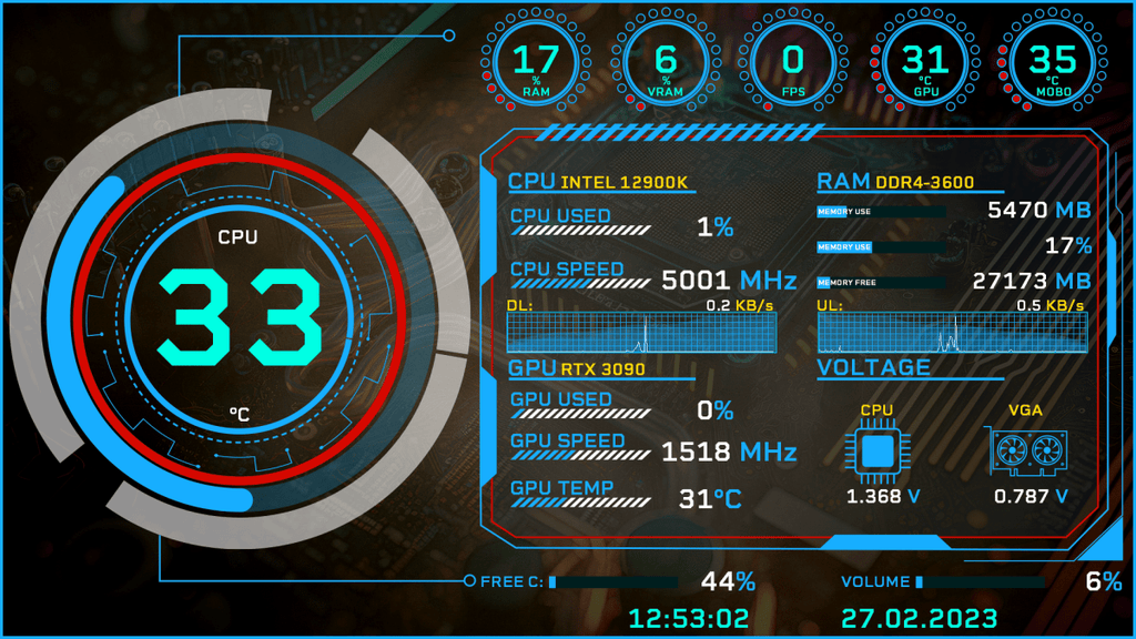 AIDA64 Skin Modern Tech 2 HUD 1920x1080 - AIDA Skins