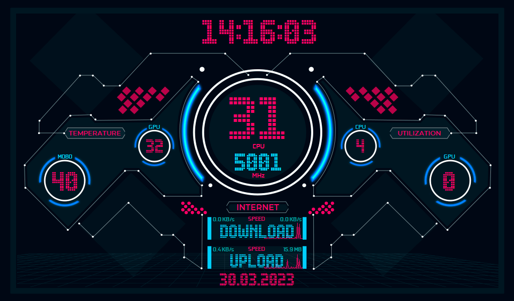 AIDA64 Skin Neon Sci-fi HUD 1024x600 - AIDA Skins