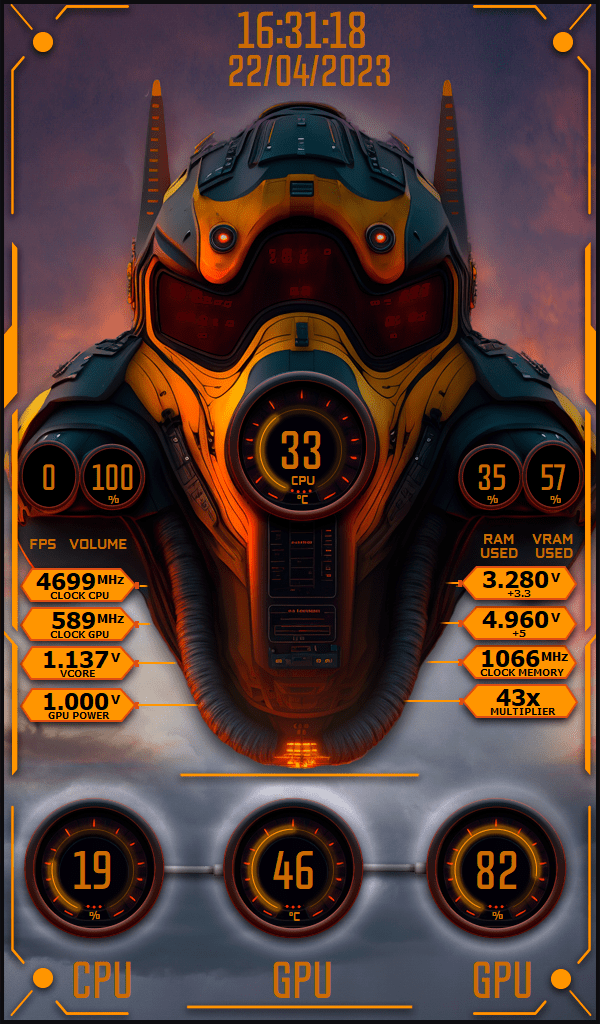 AIDA64 Skin Pilot Mask HUD 600x1024 - AIDA Skins