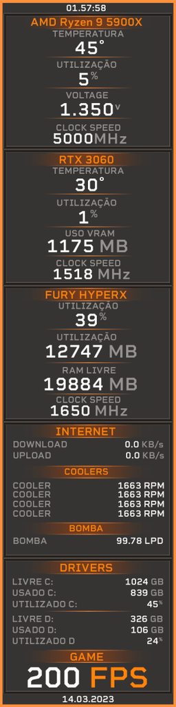 AIDA64 Skin Project Orange HUD 480x1920 - AIDA Skins